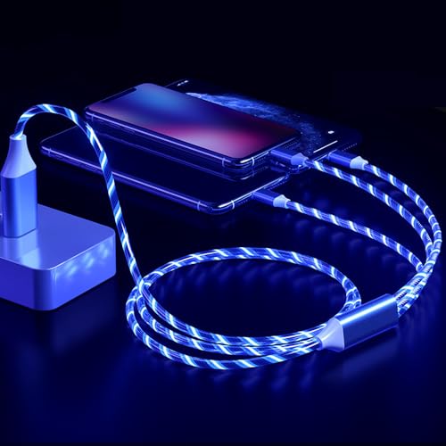 Image of AYI 6 in 1 USB LED Charging Cable, 39in Dynamic Flowing Light Cord, Flexible PVC Tangle-Free Wire, Smart Chip with Trickle Charge, Universal Data Sync Cable for Phones, Tablets, and More, Blue.