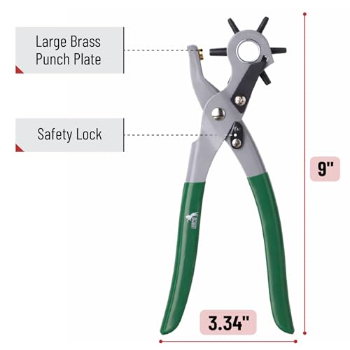 Image of UNCO- Leather Hole Punch Tool, Multi Hole Sizes for Belts and Leather, Belt Hole Puncher, Green Handle