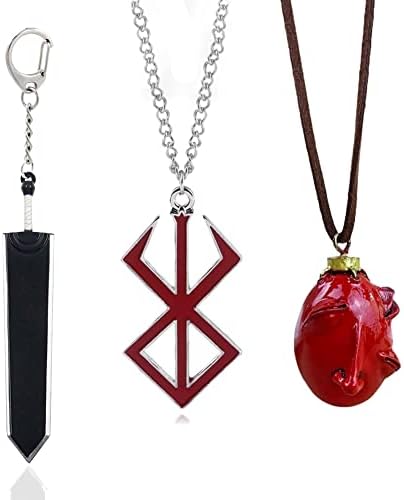 VNYIGDJS Anime Berserk Necklace Keychain - Sacrifice Rune ＆ Behelit Necklace Berserk Sword keychain (3PCS-Shut)