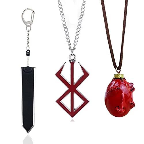VNYIGDJS Anime Berserkers Necklace Keychain - Sacrifice Rune & Behelit Necklace Berserk Sword keychain (3PCS-Shut)