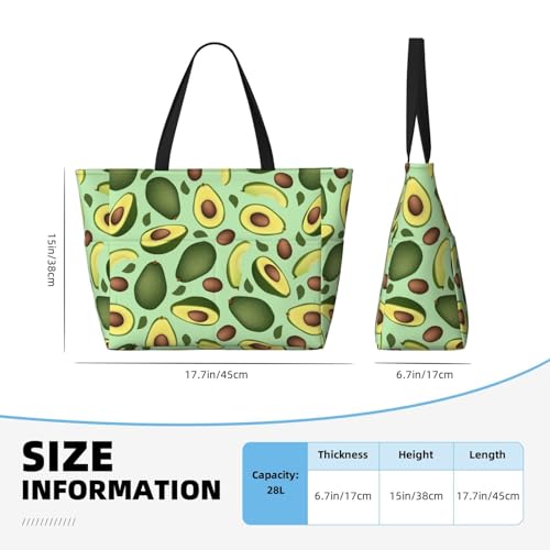 Avocado With Seeds Print Large Beach Tote Bag for Women Extra Large Capacity Sandproof Waterproof Pool Bag Suitable for Swimming Pool Gym Groceries Travel4