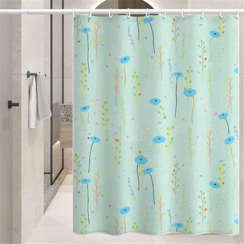Rideau de douche fleur bleue en tissu polyester lavable pour une déco zen - 5