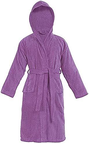 Sapphire Collection Albornoz con capucha para niños y niñas, 100 % algodón, de rizo y cuello de chal, albornoz de baño, 7 colores, de 8 a 14 años, Morado (, 6-8 años