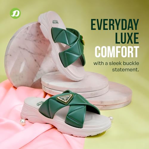 Image of DOCTOR EXTRA SOFT Women's Fashionable Buckle Sliders /Slippers with Cushion FootBed for Adult | Comfortable & Light Weight| Stylish & Anti-Skid| Waterproof & Everyday Flip Flops for Ladies Girls D-521