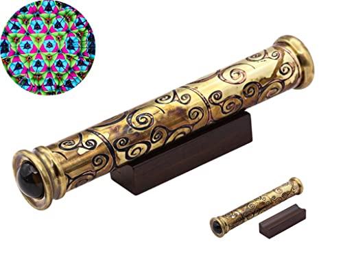 RII Brass Handmade Teleidoscope, Vintage Look Kaleidoscope with Wooden Display Stand, Nautical Décor for Gifting, Antique Finish Gift for Husband, Graduation Day, Retirement, Christmas