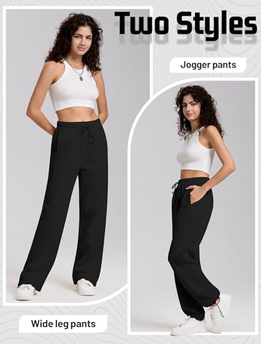IWD Women's Cinch Bottom Sweatpants Fleece Lined Baggy Lounge Pants Wide Straight Leg Sweat Pants with 3 Pockets2