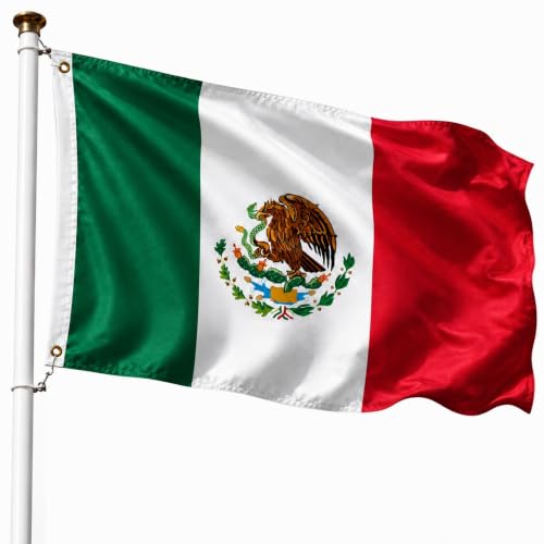 Bandera Mexico 90x150cm, Bandera Mexicana con 2 Ojales de Latón, Mexican flag, Bandera Copa del Mundo, Bandera de País para exterior, Material Poliéster, Resistente al viento y lluvia
