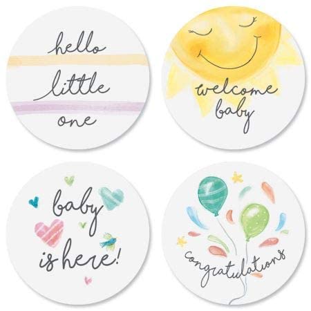 Little Miracle Baby Envelope Seals - Set of 24 (4 Designs), Personalized Sentiments, Round Envelope Seals, 1-½ Inch Diameter, by Current