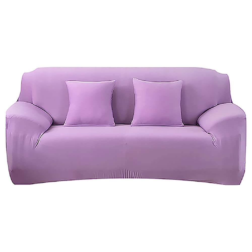 Fundas de sofa de esquina de color solido morado claro con acabado premium de licra elástica