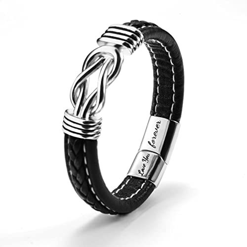 SUNSH Bracelet Pour Homme En Cuir Tissé Avec NœUd D'Infini En Acier Inoxydable Pour Petit Ami Mari Gravé Love You Forever Amour Pour Toujours Bracelet 8/8.5/9in To My Boyfriend Cover