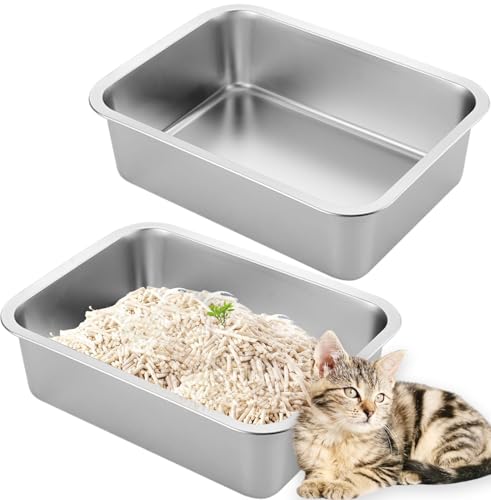 Caja de arena para gatos de acero inoxidable 2 unidades miniatura 1