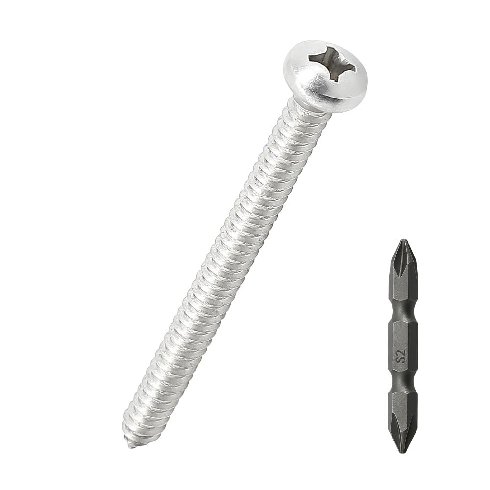 #14 x 3 Pan Head pan Head Wood Screws 25 Pcs 18-8 (304) Stainless Steel Pan Head Phillips Drive Self Tapping Screws, Bright Finish, No Coating, Fayeploo