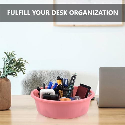Image of Kuber Industries Pack of 4 Desk Organizer | Stationery Organizer | Multipurpose Storage Organizer | Office Supplies for Pen-Pencil-Staplers | Desktop Organizer | 6 LTR | Light Pink & White