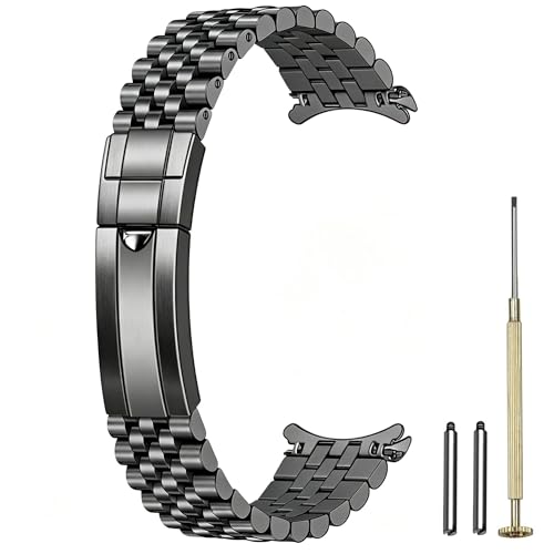 Image of Juntan Screw-in Stainless Steel Watch Band 20mm 21mm 22mm for Men Women, Curved End Straight End Metal Watch Strap with Oyster Buckle, Taperd Replacement Jubilee Bracelet Silver Gold