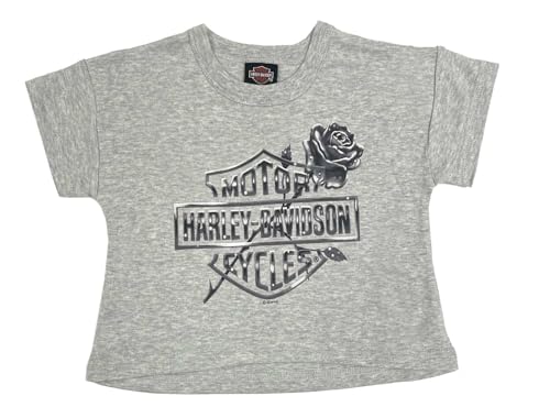 Harley-Davidson Big Girls' Rose Short Sleeve Square Crop T-Shirt - Gray
