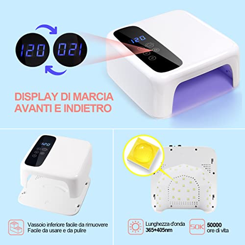 BETE - Lampada per unghie in gel, lampada UV LED, colorante per unghie ricaricabile, luce per unghie portatile, forniture per nail art, 72 W UV asciugatrice con 4 timer, macchina gel