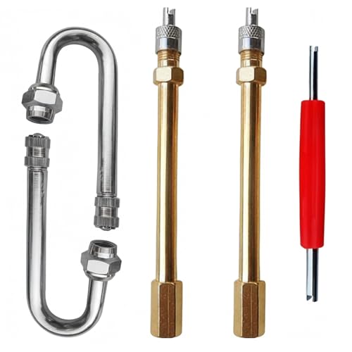 Image of 5 Pack Heavy Duty Metal Dually Valve Stem Extenders for RV & Truck Tires | Solid brass leak-proof valve extenders with hex nut for fast, effortless inflation on RV, dually truck & trailer tires