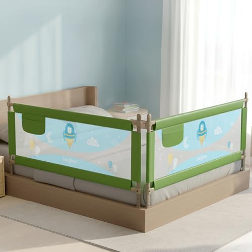 Image of BAYBEE Bed Railing for Baby Safety Guard for Kids | Bed Side Protector for Baby Falling Guard with 7 Level Height Adjustable & Portable Bed Rails for Babies (6FtX5Ft, 2 Sides, Green)
