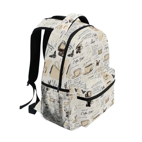 Backpacks for School, Coffee Butterfly Coffee Time Pattern School Bag for Boys Girls Kids, 16 Inch Bookbags Bagpack for Travel Classroom2
