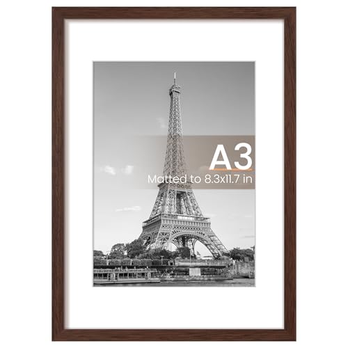 Image of upsimples A3 Picture Frame, Display Pictures 8.3x11.7 with Mat or 11.7 x 16.5 Without, Wall Hanging Poster Frames, Brown, 1 Pack