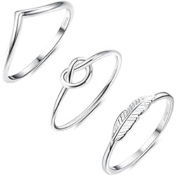 Anillo Nudo Del Amor En Oro KRFY 3 Anillos de Plata de Ley 925 para Nudillos para Mujer Oro Blanco 18 Quilates Nudo de Amor Pluma Anillos Apilables para Dedo Pulgar Juego de Anillos de Banda para Mujeres y Niñas