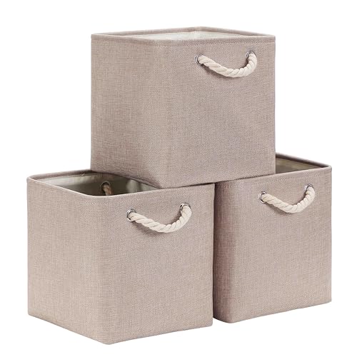 Mangata Cajas de Almacenaje, Cestas Almacenaje de Tela para Ropa, Armarios, Estantes, Juguetes, 33x33x33 cm (Plegable, 3X, Caqui Claro)