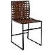 HomeRoots Medium Brown Iron; Black Metal Finish, Real Leather Brown Woven Leather Chair