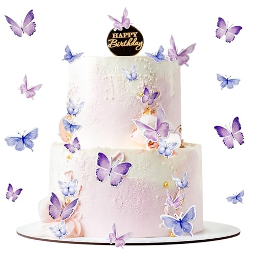 30 peças de decorações de bolo de borboleta 3D, enfeites de bolo de borboleta, enfeites de cupcakes de borboleta para aniversários, casamentos, festas, decorações de bolo, comida, festa (roxo)