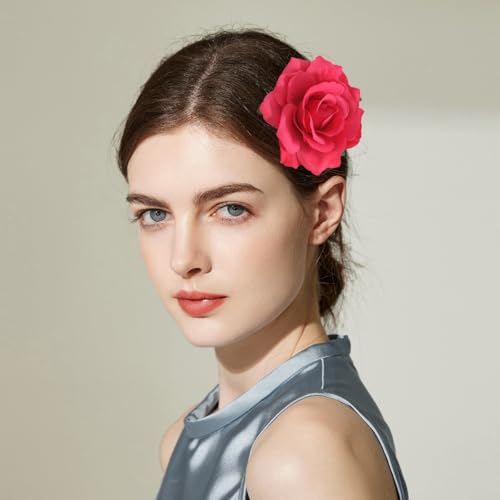Image of 3.9 Inches Red Rose Hair Clip Flower Brooches for Women | Elegant Red Flower Rose Brooch Pins for Women Fashion | Charming Floral Lapel Pins & Flowers Brooch Pin Must Have in Dress Accessories