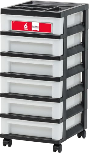 Image of IRIS USA 6-Drawer Rolling Storage Cart with Organizer Top, Black /Pearl