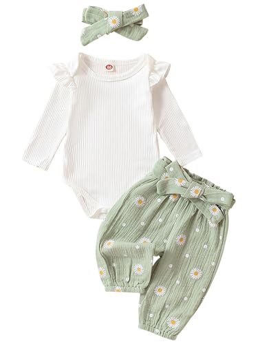 TiaoBug Baby Mädchen Kleidung Set Langarm Body mit Blumenmuster Lange Hose...