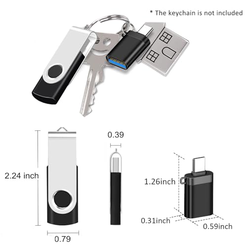 Image of 2-Pack of 32GB USB 2.0 FAT32 Flash Drive with 2 Type-C Adapters & Keychains | EASTBULL High Speed 32 GB Thumb Drives 360 Rotatable Swivel USB Drives (Black)