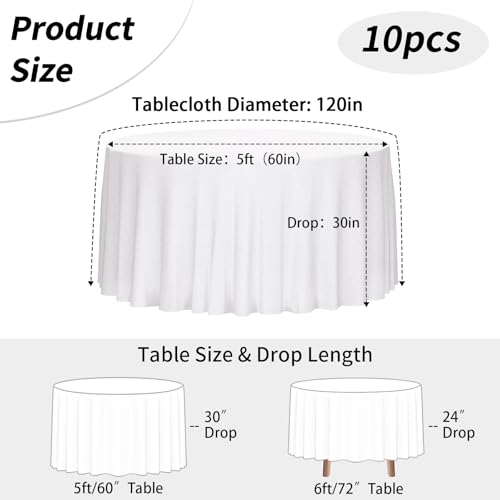 Fixwal 10 Pack White 120 Inch Round Tablecloths, Reusable Heavy Duty Washable Polyester Table Covers, Stain and Wrinkle Resistant for Wedding, Party, Outdoor, Picnic, Camping by Fixwal - Used condition - Image 3