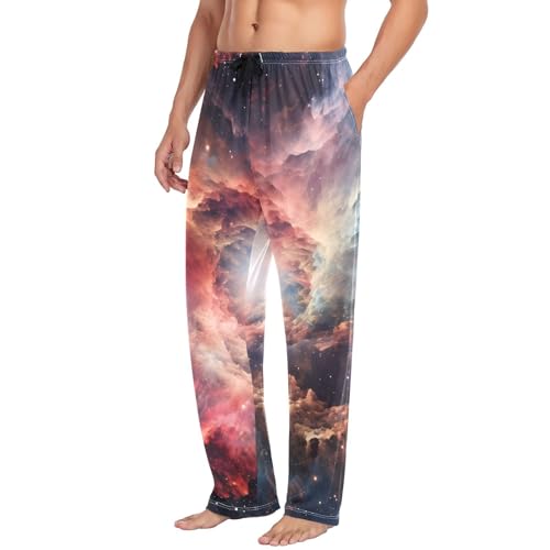 Men's Pajama Pants Red Clouds Space Mens Sleep Pants Cotton Elastic Waist Sleep Bottoms-S4