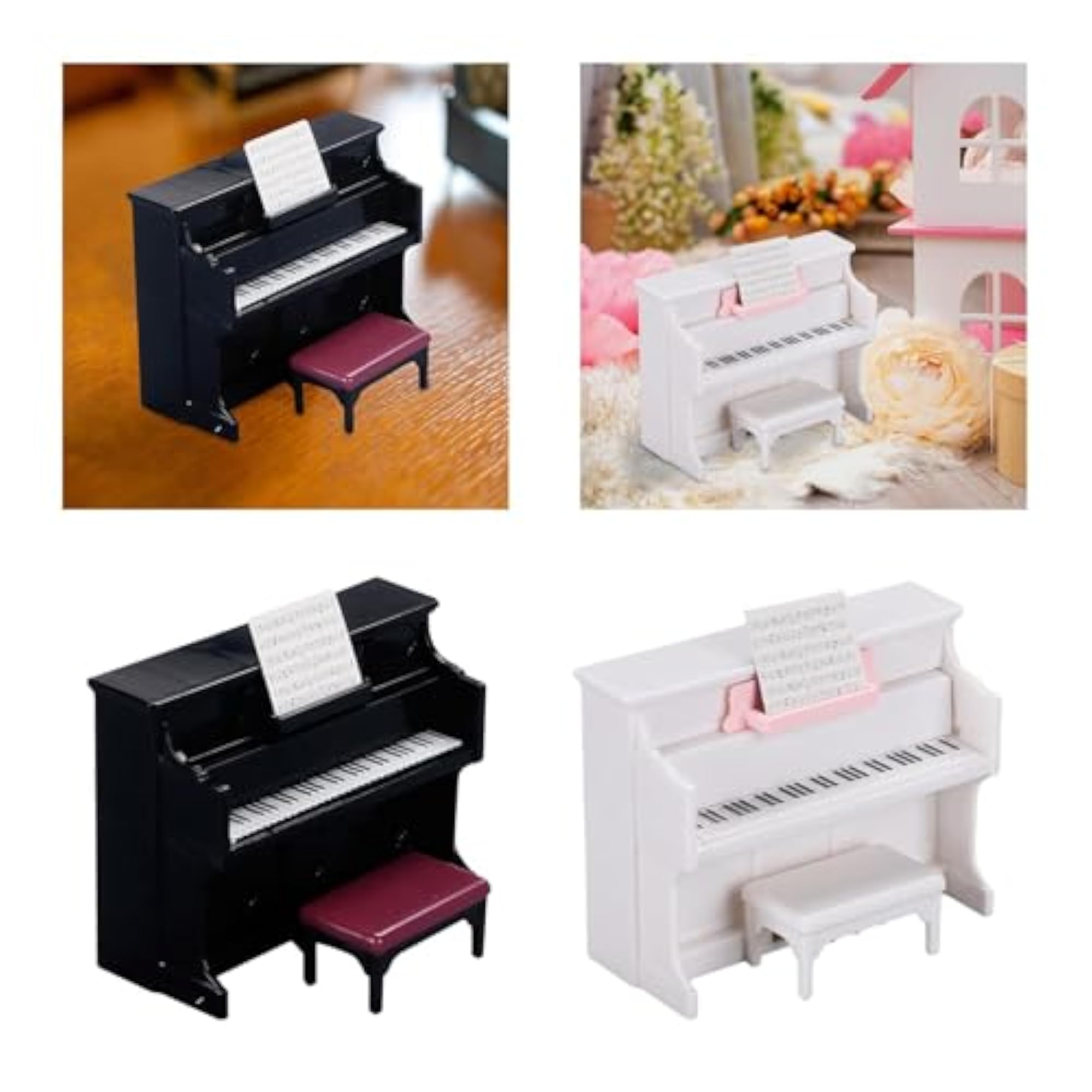Dollhouse Piano with Stool Musical Instrument for 1:12 Scale