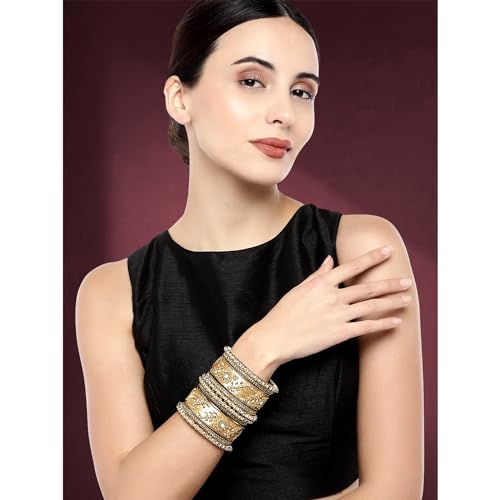 Image of Peora Silk Thread Kundan & Stone Studded Chuda Bangles Set Gift for Women