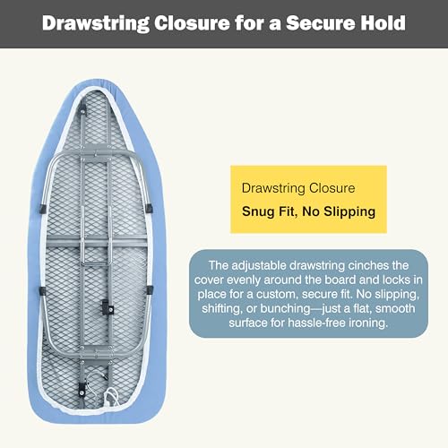 Image of Small Ironing Board Cover and Pad 12 inchx32 inch Small Iron Board Cover with Padding, Tabletop Mini Ironing Board Cover and Pad Small Size, Cotton Canvas, Heat Resistant, Drawstring Closure Blue