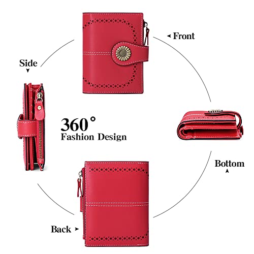 Image of SENDEFN Small Womens Wallet Leather Bifold Card Holder RFID Blocking with Zipper Coin Pocket