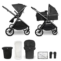 My Babiie MB220 2-in-1 Pramette – Reversible Seat, from Birth to 4 Years (22kg), 4-Wheel Suspension, XL Canopy, Foldable, Compact, Stroller with Footmuff, Rain Cover – Black