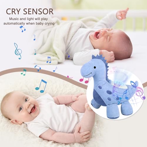 Baby Sleep Soother Cry Sensor Dinosaur Night Light Projector Baby Sound Machine Plush Stuffed Animal Toys for Boys Girls Pillow Ceiling for Toddler Lullabies & White Noise Sound - Image 6