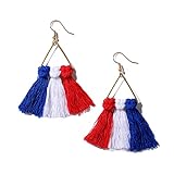 PopTopping Red White Blue Tassel Earrings Independence Day Earrings Patriotic Earrings For Women 4th
