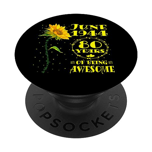 Cumpleaños 80 Amantes del Girasol de 80 Años Nacidos En Junio de 1944 PopSockets PopGrip Intercambiable