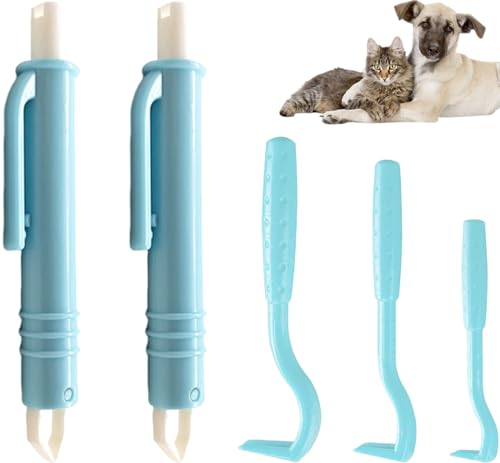BAVALIN 5 Pièces Anti-tiques - 3 Crochets à Tiques et 2 Pinces à Tiques Ensemble, Dissolvant sans Douleur pour Chiens, Chats et Humains Animaux de Compagnie...
