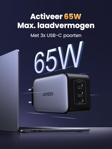 UGREEN Nexode USB C-Charger 65W GaN-Oplader met 3x USB-C-poort snellader compacte Lader compatibel met MacBook Pro/Air, HP Laptop, iPad Pro, iPhone 16-8 serie, Galaxy S24 - Afbeelding 3