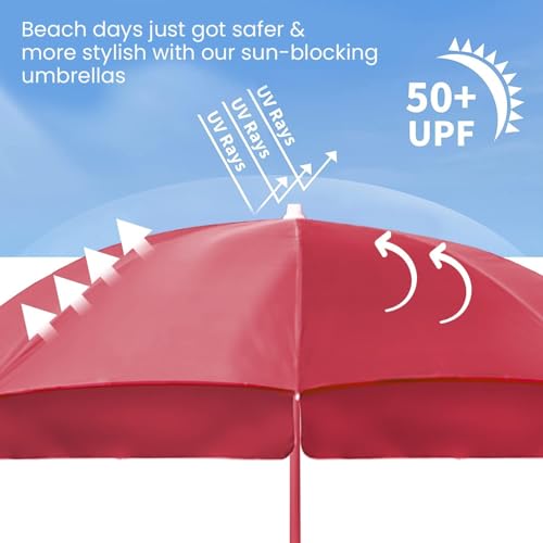 Image of ORILEY Garden Umbrella with Stand Foldable Big Size (7ft Height 42 Inch Rib Arm) Heavy Duty Waterproof Rain & UV Sun Protection Outdoor Patio for Balcony Shedding Cantilever & Lawn (Red)