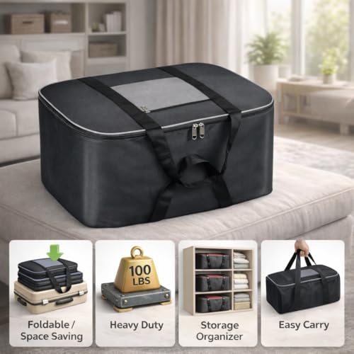 Image of RADIANT Nylon Big Underbed Storage Bag Moisture Proof Cloth Organiser with Zippered Closure and Handle(BlackGrey, 54x46x28cm) (Rectangular) (Grey - Pack of 1)