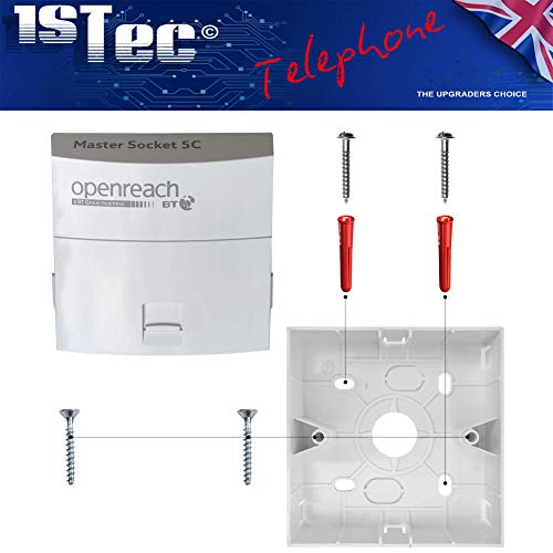1STec Genuine BT Openreach NTE5c MK2 Main Master Telephone Socket + Single Gang Back Box for Surface Wall Plate Mounting Latest Design with Tool less IDC Cable Connections (NTE5 c Faceplate + Backbox)