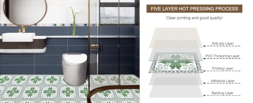 Image of Moroccan Tile Stickers | Waterproof Self Adhesive Peel & Stick Tile Decals for Kitchen Backsplash, Bathroom Wall, Floor, Furniture & Glass (4x4 Inch, Design 36)