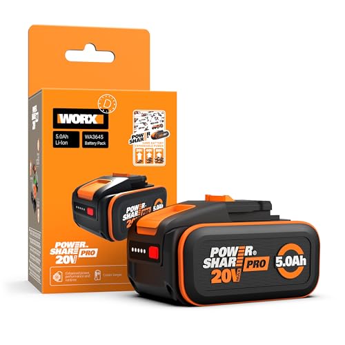 WORX PowerShare Pro WA3645 - Batería Recargable de Iones de Litio (20 V, 5,0 Ah, Mayor Seguridad y Mayor Tiempo de Funcionamiento, con indicador LED, Flexible, combinable hasta 40 V y 80 V, Adecuada