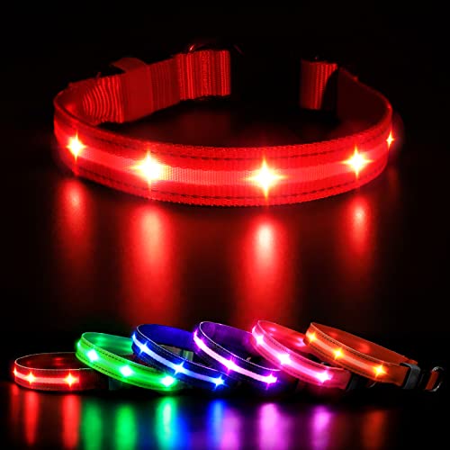 MASBRILL Led Dog Collar, Rechargeable Water-Resistant Lighted Flashing Glowing Night Safety Collar